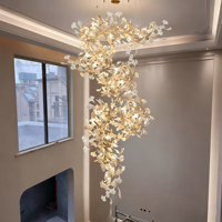Lampe suspendue Ginkao à haut plafond personnalisée en usine, lustre en céramique suspendu pour escaliers de luxe dans le hall de l'hôtel et de la villa