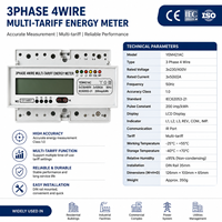Medidor de Energía Trifásico de 4 Hilos con Opciones de Pantalla Dual, Riel DIN, M-Bus, Medición Activa y Reactiva, Infrarrojo, Kwh, CT Incluido