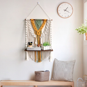 Étagères <span class=keywords><strong>de</strong></span> décoration <span class=keywords><strong>de</strong></span> maison bohème nordique tapisseries murales en coton tissé à la main avec glands et dentelle - Product Image 1