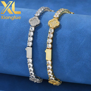 Rapper Jewelry Cuban Chain Brass 18k Gold Plated Copper White Zircon Claw Setting 0.3m Plating Bracelet for <b>Men</b> or Women - Product Image 6