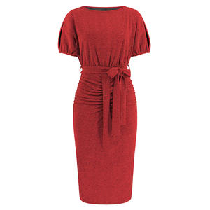 Robe chauve-souris à imprimé floral PRETTY STEPS, manches courtes, taille basse, respirante, volants, impression numérique automne, style <span class=keywords><strong>OL</strong></span>, MOQ 2 pièces - Product Image 1