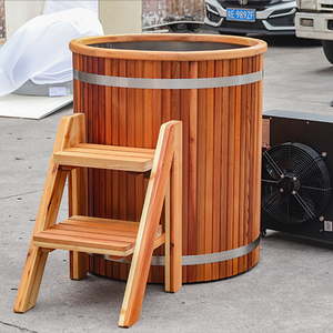 Baril de bain froid en cèdre à vendre, avec marchepied en bois, baignoire de bain froid en cèdre rouge pour 1 personne, utilisation en extérieur - Product Image 2