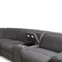 Canapé modulaire inclinable en tissu gris foncé, canapé en forme de L avec console et porte-gobelets pour salon