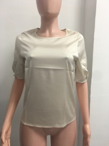 T-shirt ample en satin de soie respirant pour femme, col rond, couleur unie, manches mi-longues, tendance - Product Image 6