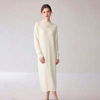 100% Feiner Kaschmir Gestricktes Einfarbiges Schlichtes Kleid Damen Neue Herbst/Winter-Kollektion Halbhoher Kragen Mittellanger Locker Sitzender Basis-Pullover