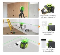 Niveau laser rotatif Huepar B03CG avec étui de transport rigide, mode impulsion extérieur et faisceau vert 3D à 12 lignes multiples