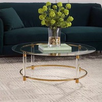 Ensemble de table basse moderne de luxe en acier inoxydable argenté et acrylique transparent avec plateau en acrylique trempé ultra-transparent, design décoratif