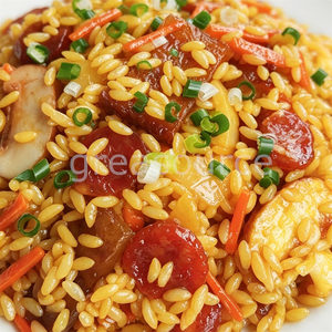 Plat rond blanc de 8 pouces, modèle de riz frit aux champignons et saucisses artificielles, ornement alimentaire de simulation, accessoire de présentation de riz artificiel, pour présentation de menu - Product Image 3