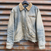 Veste de travail personnalisée pour homme, style vintage, broderie léopard, délavée à l'acide, effet usé, streetwear, en jean, pour l'hiver, fabricant