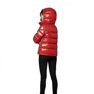 Red Hooded Puffer <b>Jacket</b> Woman <b>Men</b> Winter Warm Down Filled Zippered Casual Coat Solid Color PU Coated Regular Fit Solid colors - Product Image 4