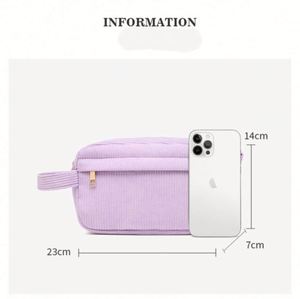 Customized Geometric <b>Large</b> Zipper Fashion Corduroy Cosmetic <b>Bag</b> for Girls Portable Travel <b>Storage</b> - Product Image 5