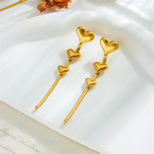Heart Shape Drop Earrings Gold Plated <b>Titanium</b> Steel Long <b>Chain</b> Tassel Fashion Jewelry Gift For Women - Product Image 2