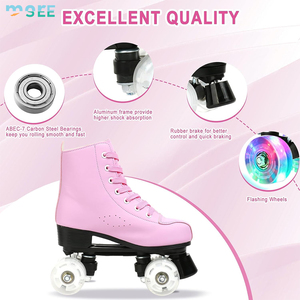 SeeMore Mujeres Hombres High Top PU Leather Classic Double-Row Indoor Outdoor Flashing Light up Wheels Patines de ruedas - Product Image 6
