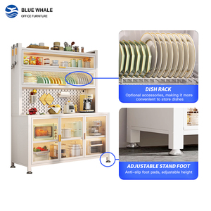 Étagère de cuisine en acier réglable à 6 niveaux avec porte rabattable, support pour micro-ondes, armoire de rangement de cuisine en métal - Product Image 2