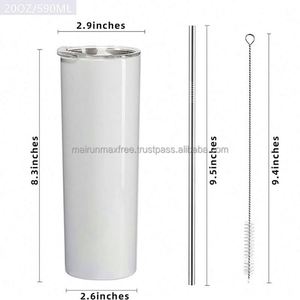 Mugs et gobelets isothermes en acier inoxydable de 20 oz à double paroi pour sublimation, avec paille et base en caoutchouc, entrepôt USA - Product Image 2