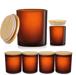 Wholesale Luxury Frosted Amber 8oz Empty Candle <b>Glass</b> <b>Jar</b> <b>With</b> <b>Cork</b> <b>Lid</b> for Soy Wax Scented Candles - Product Image 1