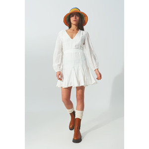 Abito con Scollo a V e Volant in Bianco - Product Image 1