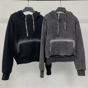 <span class=keywords><strong>OEM</strong></span> Personalizado Francês Terry Ácido Lavagem Vintage Heavyweight Alta Qualidade Algodão Duplo Zíper Hoodie Homens - Product Image 4