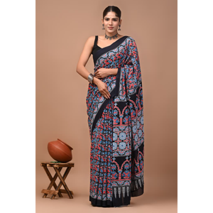 <b>Printed</b> Cotton Mulmul Saree With Running Blouse Lightweight & Elegant Soft Mulmul Cotton Saree - Comfortable <b>Printed</b> Daily Wear - Product Image 4