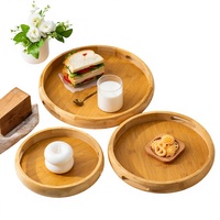 Plateau en bambou naturel de 20 cm avec poignée ; Plateau de service moderne et minimaliste pour le thé, le petit-déjeuner, les apéritifs, avec logo personnalisé
