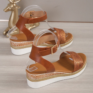 Sandales compensées confortables et tendance pour femme 2026, effet peau de serpent brillant, à bout ouvert, style plage, mules à plateforme - Product Image 3