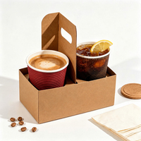 Boîte porte-gobelets en papier kraft de qualité alimentaire, support portable pour boissons chaudes et froides avec poignée pour emporter