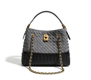 Fashionable High-end Women's Woven Shoulder Bag Two-Tone Brown Suede Shoulder Bag with Chain Strap <b>Lock</b> Closure bucket handbags - Product Image 6
