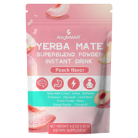AegleWell Yerba Mate Superblend Poudre de Boisson Instantanée, Saveur Pêche, Soutien Énergétique et Concentration, Complément Adaptogène à Base de Plantes