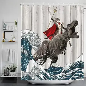 Cartoon Animal Funny Bathe Dinosaur Cute Black Pet Cat Flower Plant Leaves Kids Bathroom Shower Curtains