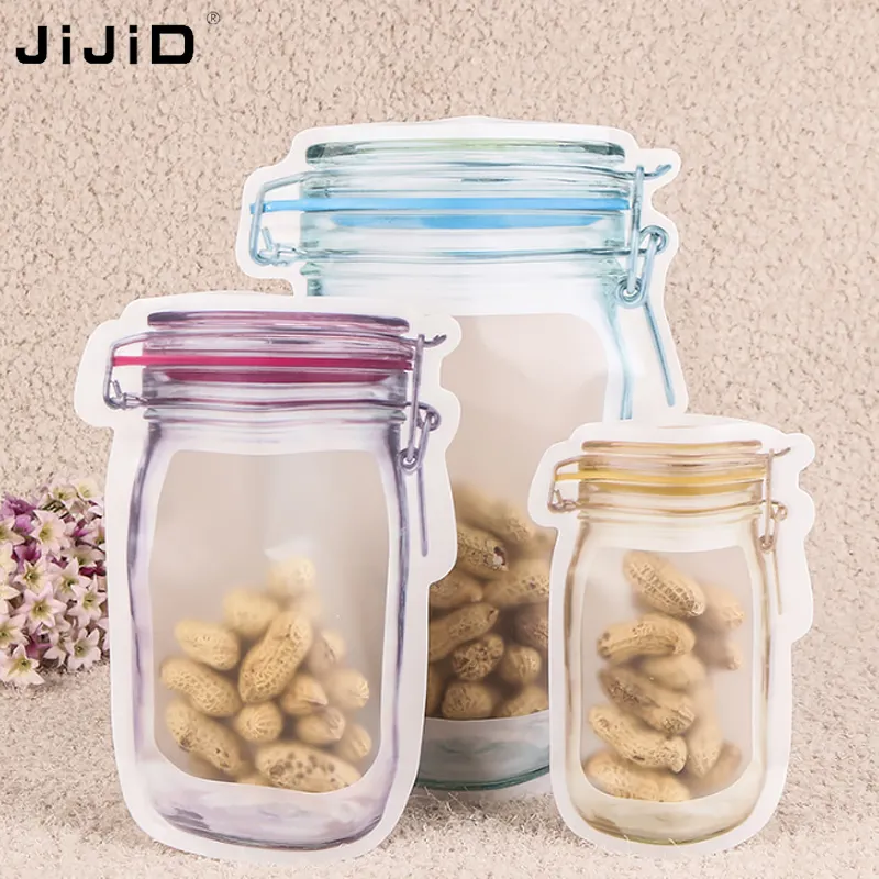 JiJiD tas penyimpan makanan, kantung Ziplock permen kacang, dapat digunakan kembali Pe tahan air segel dapur segar