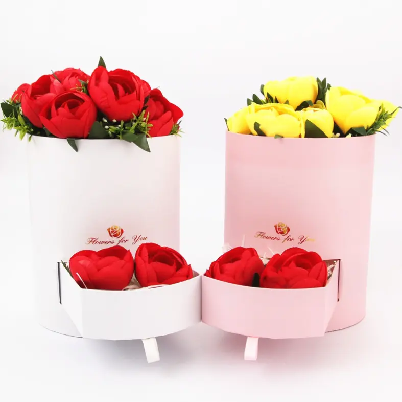 Wholesale round Cuddle Bucket Drawer Flower Box Valentine's Day Chocolate Flowers Mom Gift Box Paper Boxes