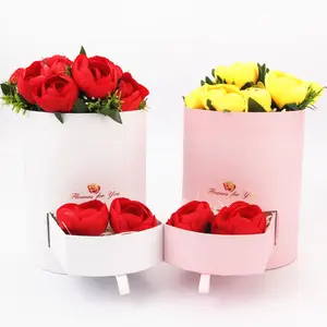 Venta al por mayor redondo Cuddle Bucket Cajón Caja de flores Día de San Valentín Chocolate Flores Mamá Caja de regalo Cajas de papel