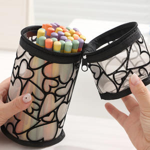 Beilian – trousse à crayons en maille cylindrique transparente avec fermeture éclair, sac de papeterie en nylon pour l'école et le bureau, plusieurs couleurs disponibles - Product Image 3