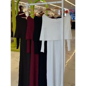 ชุดราตรีผ้าเครปทรงเอแบบเปิดไหล่ สีเอครู สวมใส่สบาย เข้ารูปตามแนวเอวธรรมชาติ - Product Image 3