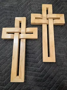 Croix murale tissée suspendue, décoration en bois pour la maison - Product Image 4