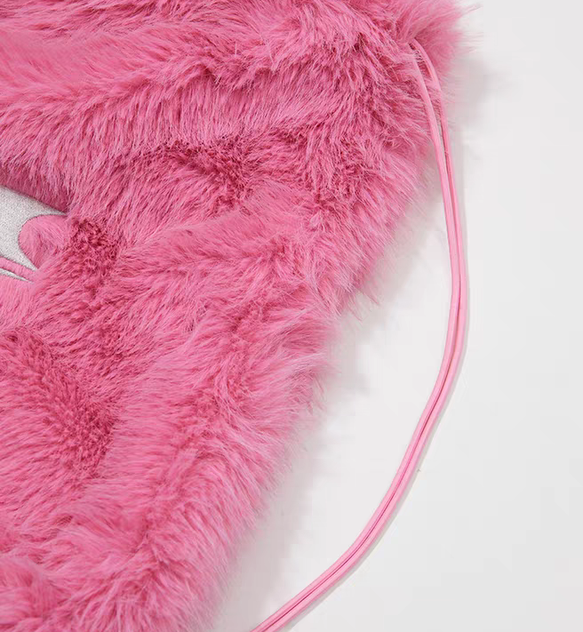 Custom Embroidery logo Furry Drawstring Bag Fluffy Fleece  display picture 1