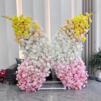 Susunan Bunga Buatan Air Terjun Kupu-kupu + Rak Bunga Mawar Gypsophila Hydrangea Buatan Tangan Murni Dapat Dipindahkan Hotel