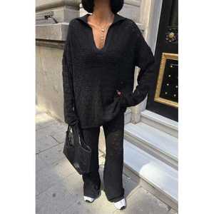 Ensemble de pulls en tricot pour femmes Nolan, ajouré, décontracté, respirant, noir, pour le printemps - Product Image 4