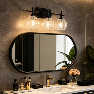 Industrial 3 Head Wall Lamp Black Iron Frame Round Glass Shade E27 LED 2700K Warm White <b>Bathroom</b> Vanity <b>Light</b> - Product Image 3