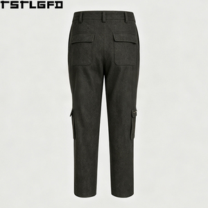Pantalones de Franela de Lana para Hombre, Color Gris Carbón, con Múltiples Bolsillos, Corte Recto, Plisados, Estilo Cargo, Ropa de Trabajo, Venta al Por Mayor - Product Image 5