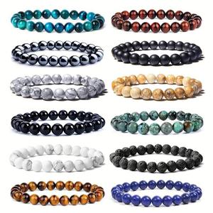 Bracelets en pierres naturelles tendance en gros, perles de 8 mm, mode, <span class=keywords><strong>luxe</strong></span>, haute qualité, breloque croix en pierres de guérison pour hommes - Product Image 3