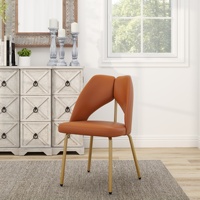VOXHOME USA - Livraison directe en stock - Chaise de salle à manger moderne de luxe en cuir PU orange avec pieds en métal doré sans accoudoirs