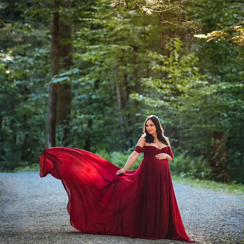 Robe de grossesse longue, tenue pour séance photo grossesse, épaules dénudées, robe de soirée, de mariage