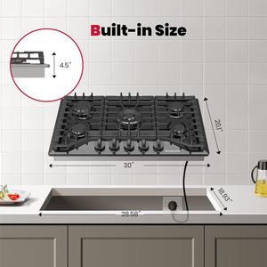 Table de cuisson au gaz propane <span class=keywords><strong>GASLAND</strong></span> 30 pouces noire à 5 brûleurs, allumage automatique, protection par thermocouple, surface émaillée, encastrable/à brancher - Product Image 6