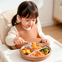 Assiette bébé à ventouse 3 compartiments, en acier inoxydable 304 sans BPA, avec revêtement en silicone de qualité alimentaire, personnalisable en gros