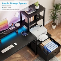 Bureau d'ordinateur de bricolage au design moderne avec rangement pour imprimante et lumière LED