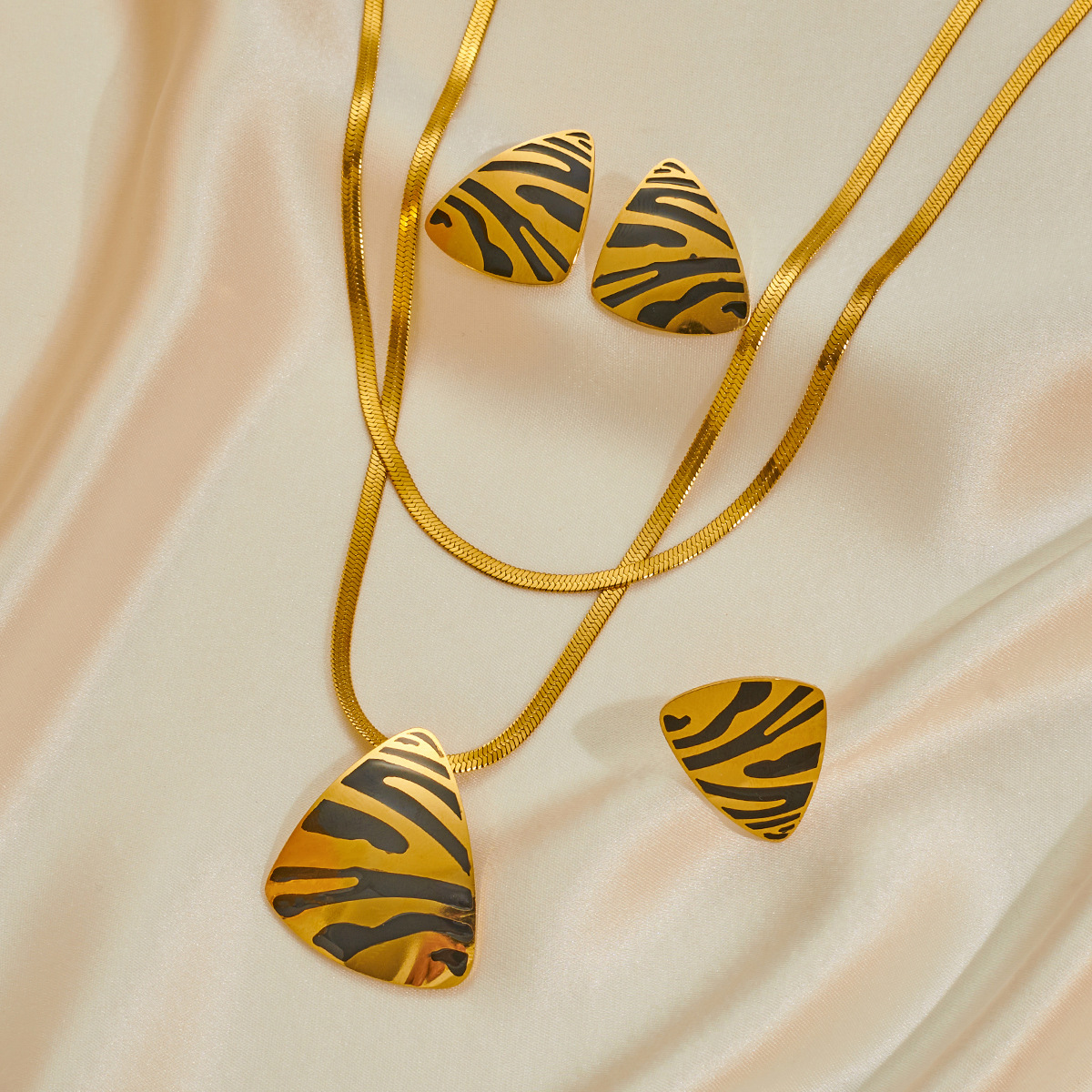 Parure Collier + Bracelet – Doré/léopard, Maillons Vintage, Plaqué Or, Neuf Avec étiquettes