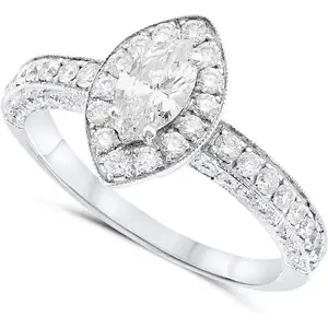 10K oro bianco Marquise diamante naturale anello di fidanzamento per donna taglia 6.5