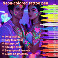 Marqueurs de tatouage UV OEM ODM, 12 couleurs néon, peinture corporelle et faciale, séchage rapide, application facile, sans danger pour la peau, adultes, enfants, Halloween, temporaire