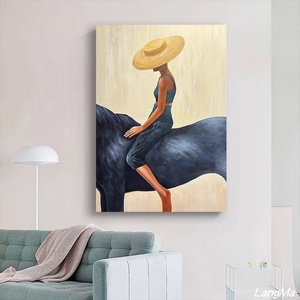 Cuadro Decorativo sin Marco para Sala de Estar o Entrada, Estilo Retro Nostalgia con Figura Abstracta de Mujer <span class=keywords><strong>a</strong></span> <span class=keywords><strong>Caballo</strong></span>, Impresión en Lienzo - Product Image 3